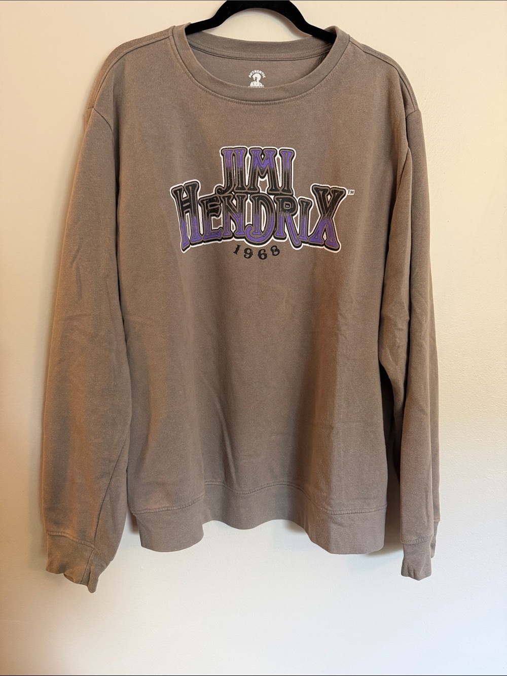 Jimi Hendrix Graphic Sweatshirt in Taupe with Purple Logo